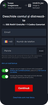 Pasul 1: Formularul de înregistrare la Las Vegas