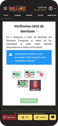 Pasul 3: Verificare identitate la Million Casino