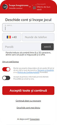 Pasul 1: formularul de înregistrare la Powerbet
