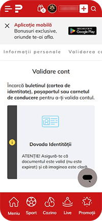Pasul 3: încărcarea actului de identitate la Powerbet