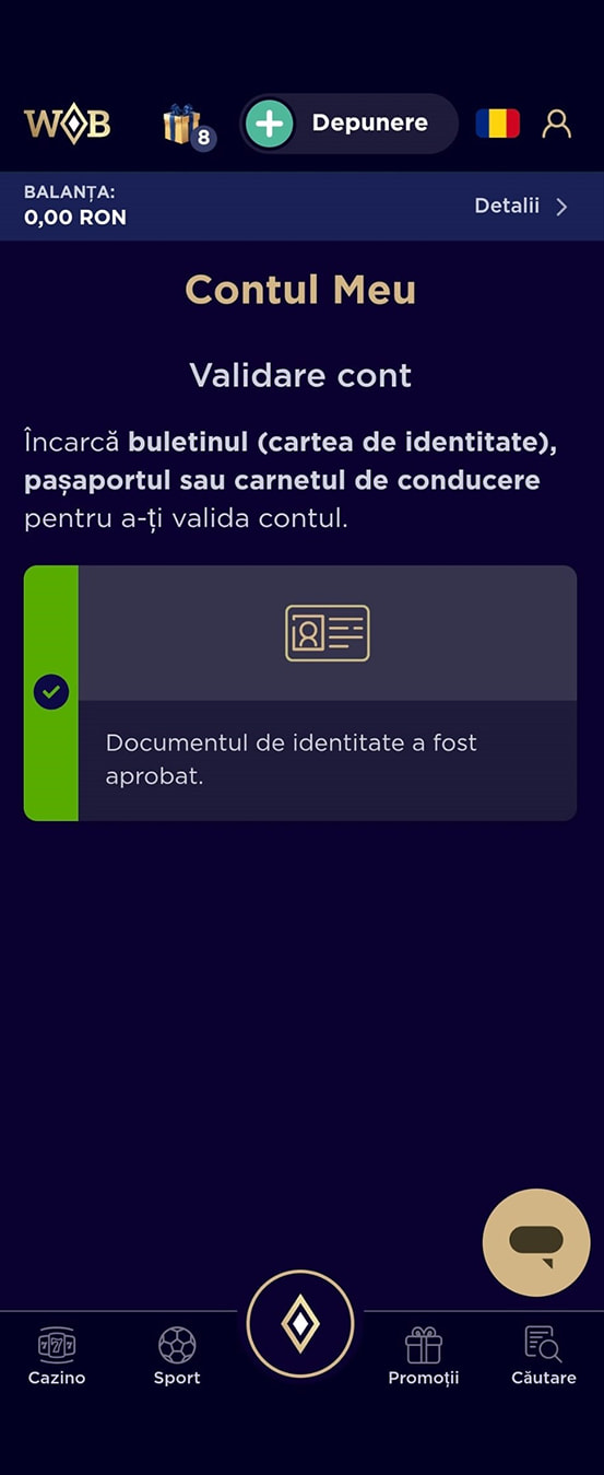 Pasul 2: verificarea contului la WinBoss