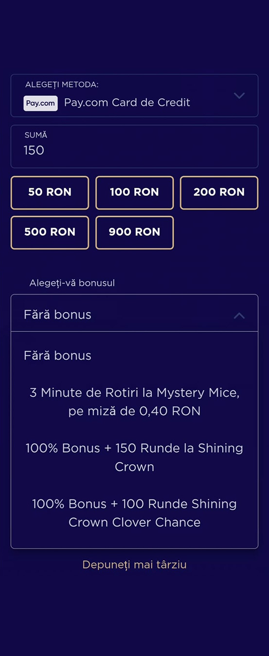 Pasul 3: bifare bonus și introducere sumă