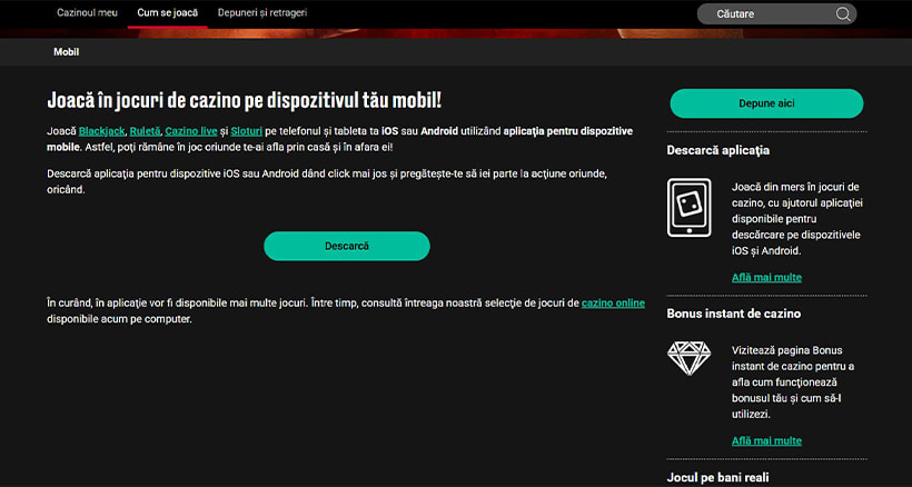 Aplicația PokerStars pe mobil