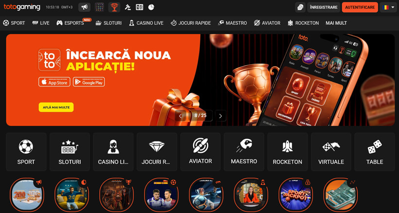 Aplicația TotoGaming pe mobil