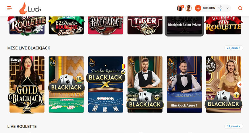 Mese de cazino live la Luck Casino