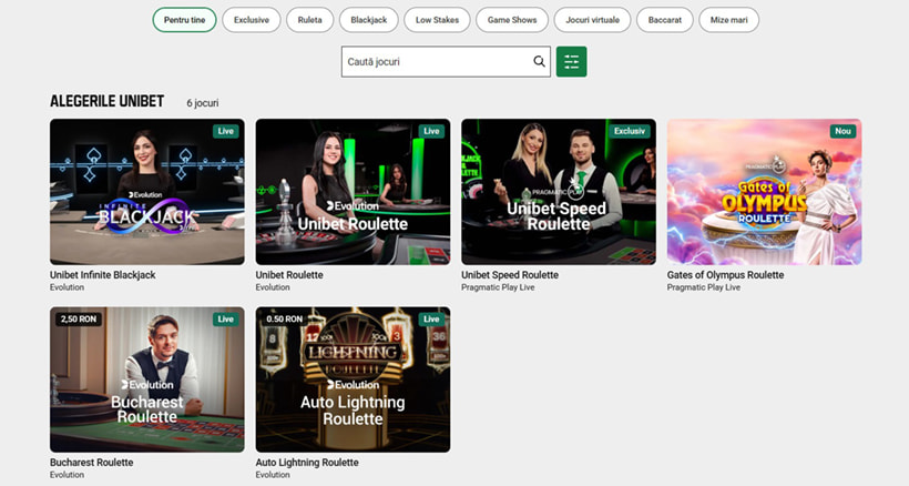 Cazino live la Unibet