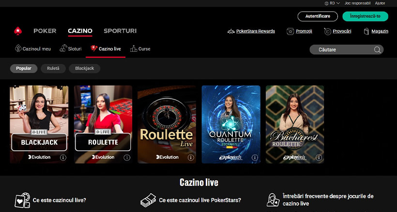 Cazinou live la PokerStars Casino
