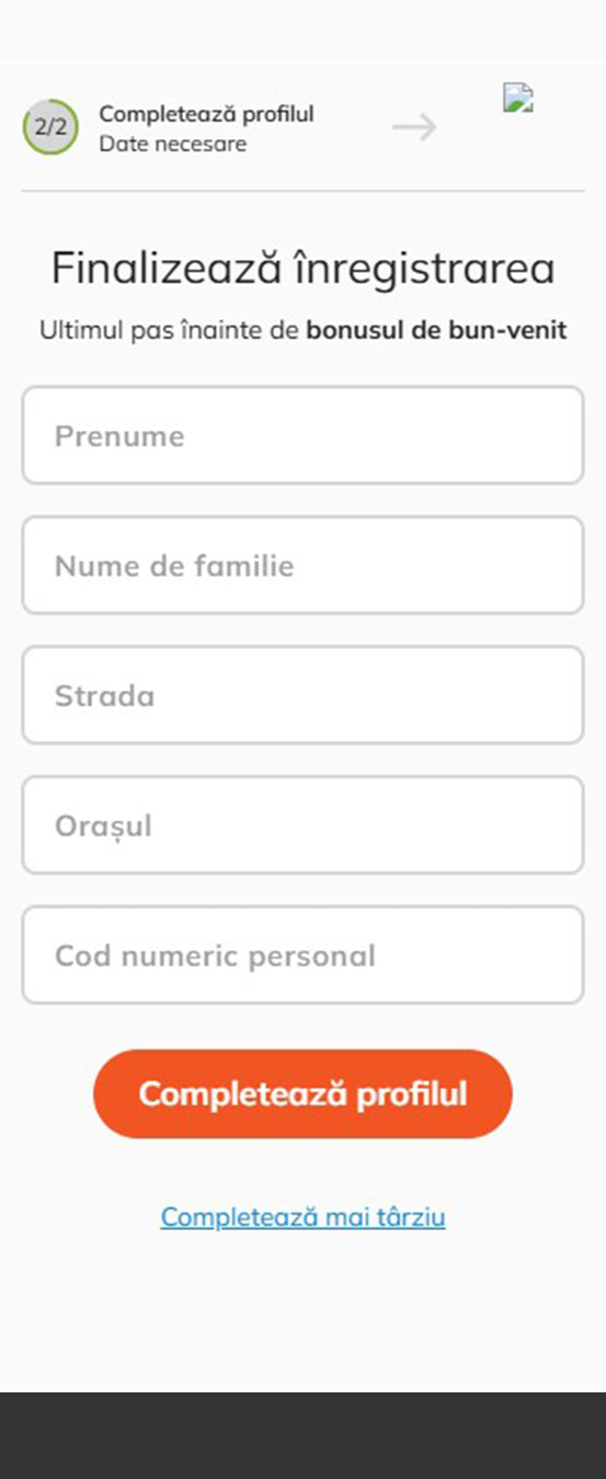 Completează formularul de înregistrare