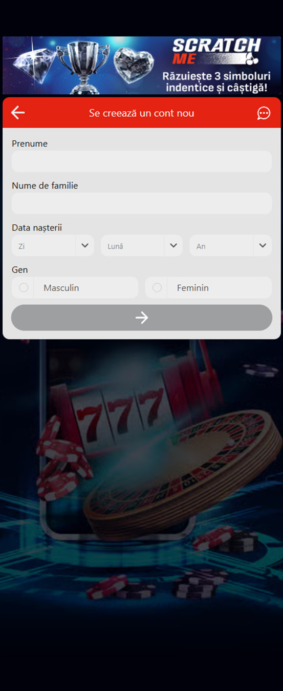 Formular de înregistrare la un cazinou online