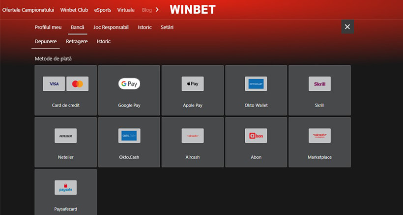 Metode de depunere la Winbet