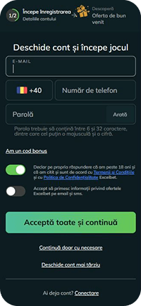 Ecranul cu detaliile contului la înregistrarea Excelbet