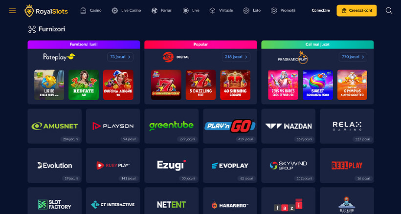 Furnizori de software Royal Slots Casino