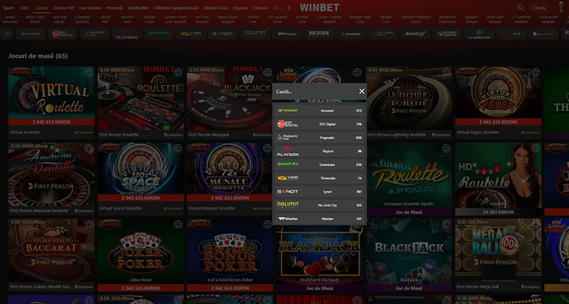 Furnizori de software la Winbet