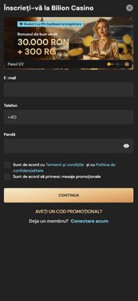 Formularul de înregistrare Bilion