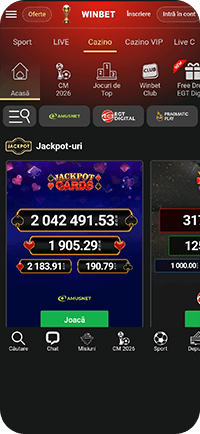 Prima pagină a site-ului Winbet
