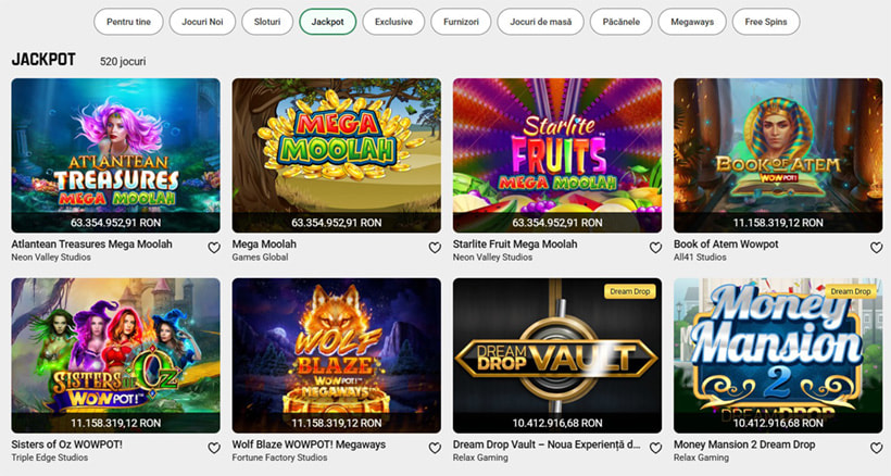 Jocuri cu jackpot la Unibet