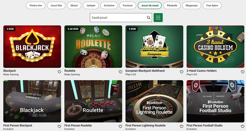 Jocuri de masă la Unibet