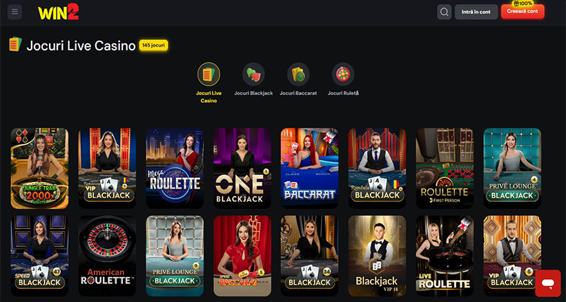 Jocuri Live Casino la Win2: Jungle Trail Roulette 2000x, Romanian VIP Blackjack și Mega Roulette