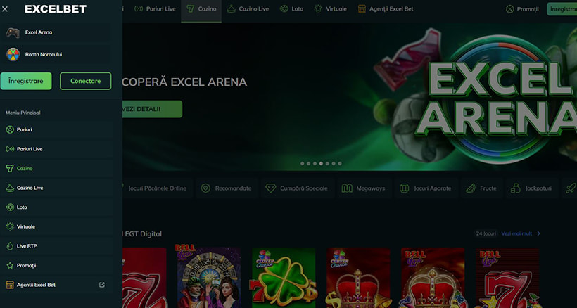 Meniul de cazinou Excelbet