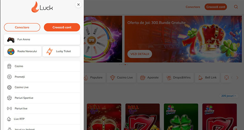 Meniu Luck Casino