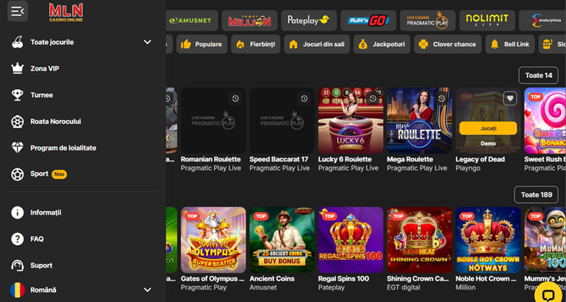 Meniu Million Casino