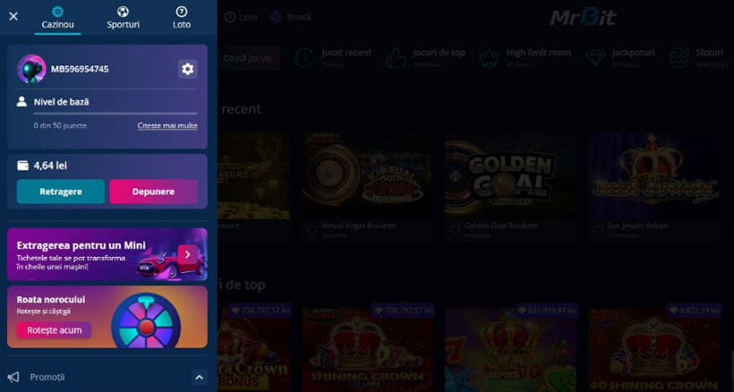 Meniu Mr Bit Casino