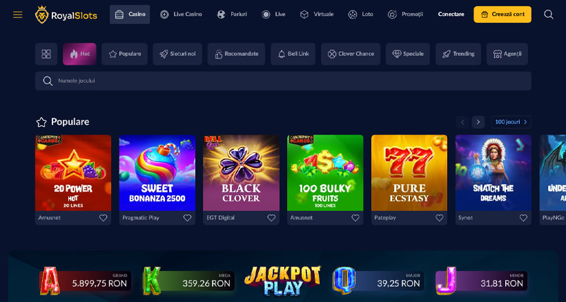 Meniu jocuri Royal Slots Casino