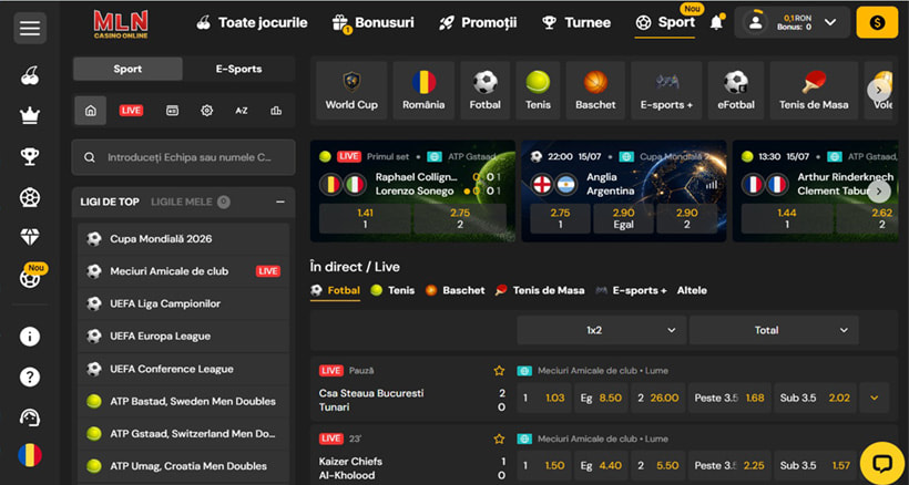 Secțiunea de pariuri Million Casino