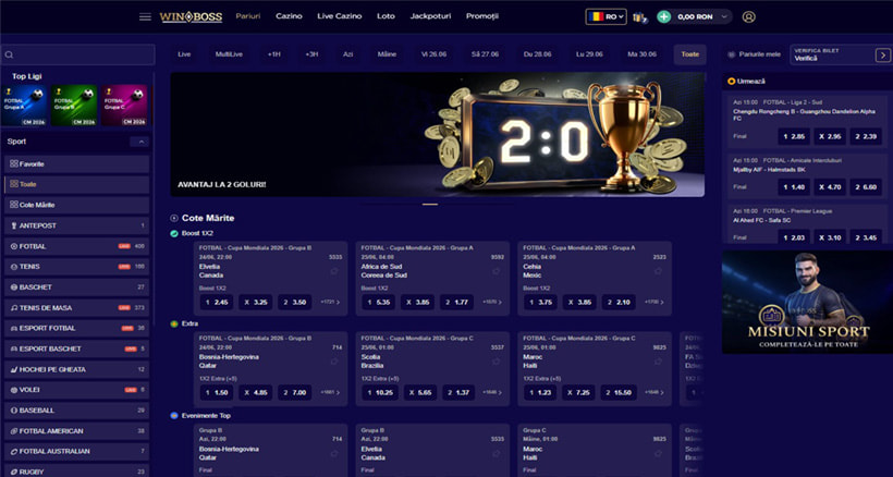 Pariuri sportive la WinBoss Casino