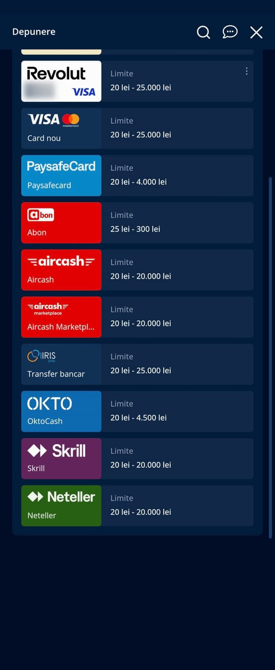 pasul 1 - alege Neteller din lista metodelor de depunere