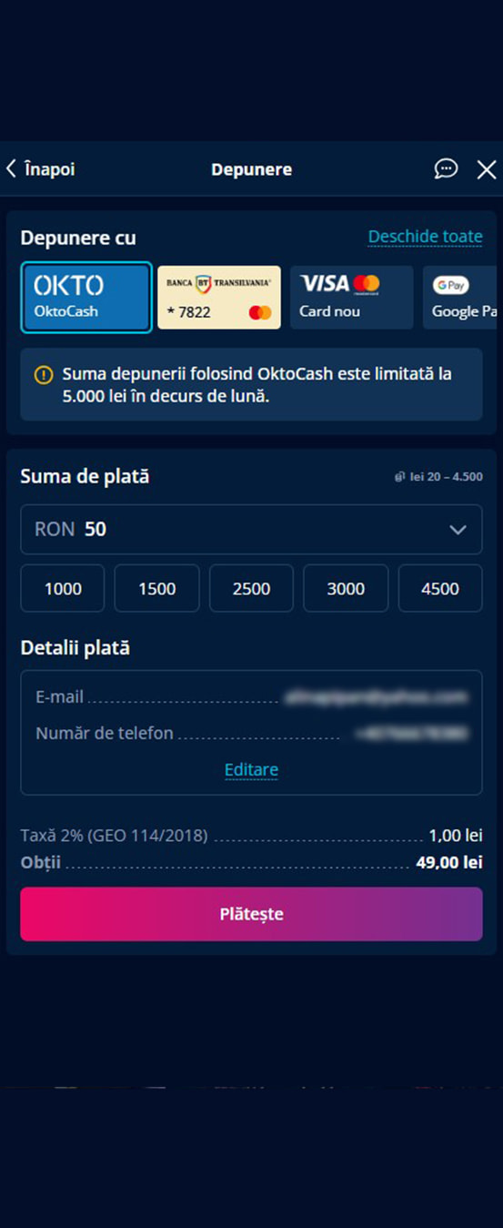 pasul 2 - selectează suma dorită