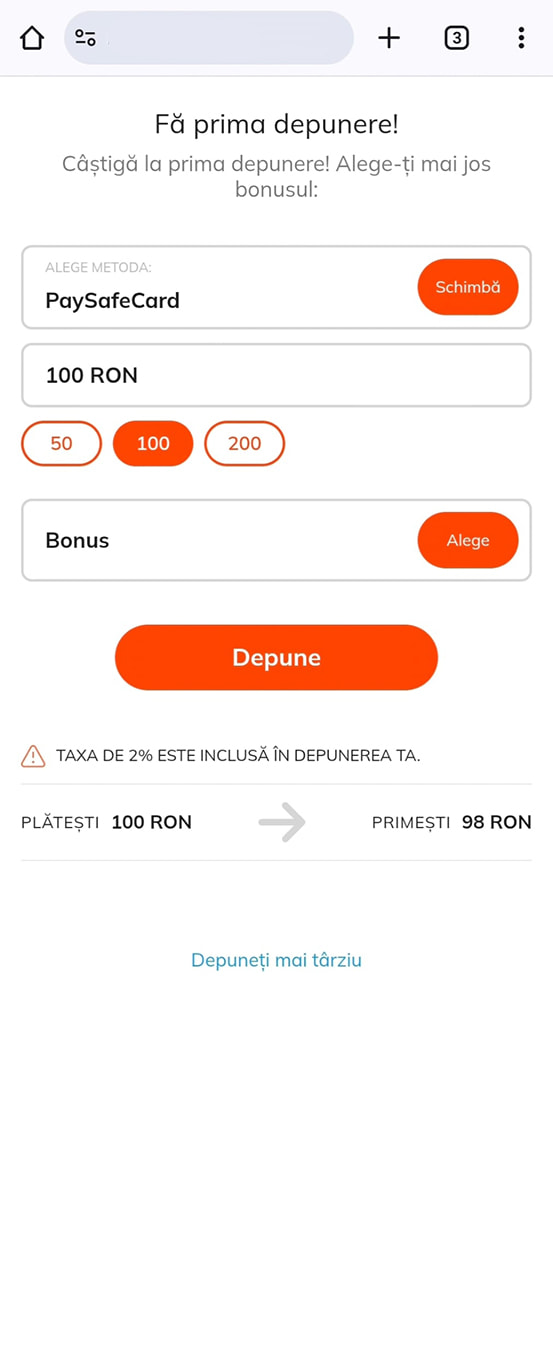 pasul 2 - selectează suma dorită