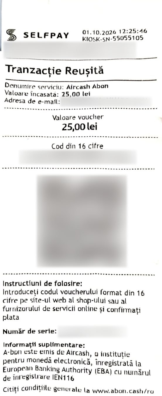 pasul 3 - codul de 16 cifre tipărit pe bonul Abon