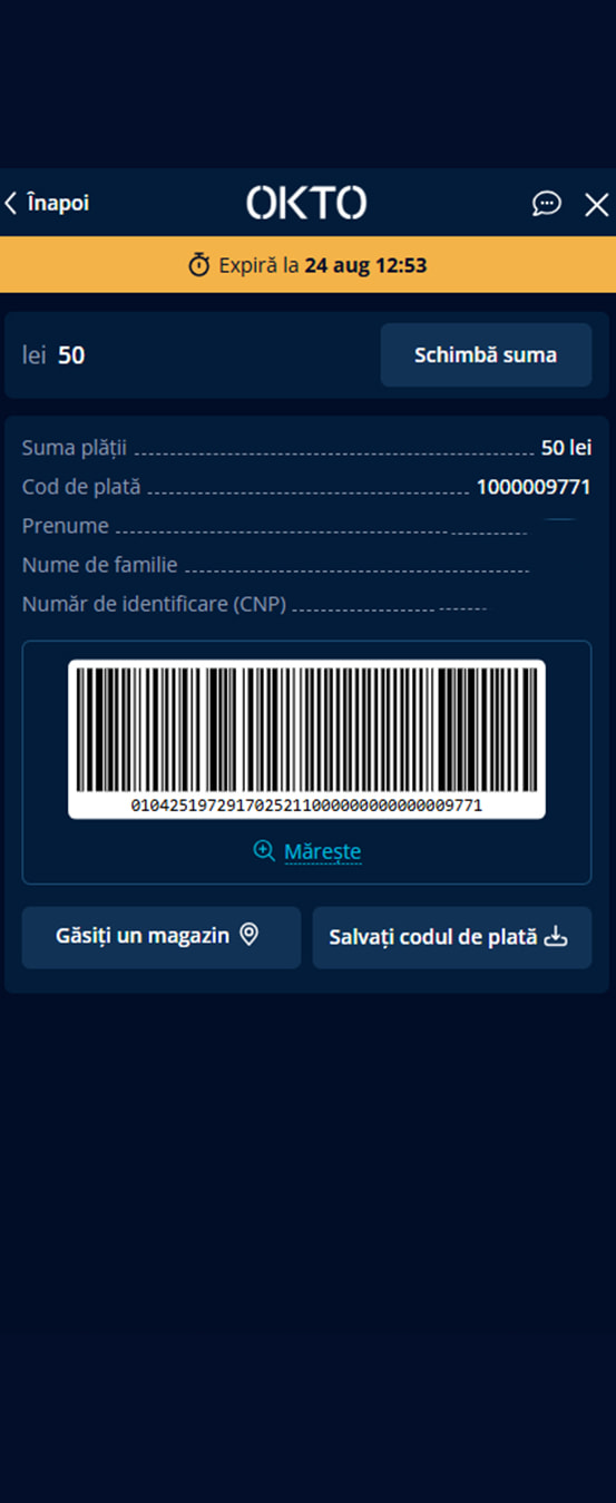pasul 3 - achită codul la un terminal SelfPay