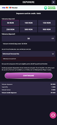 Prima depunere cu cod bonus la Player Casino