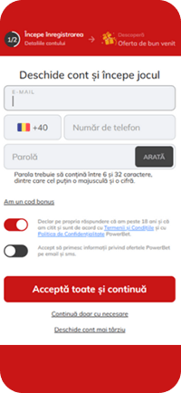 Formularul cu detaliile contului la Powerbet