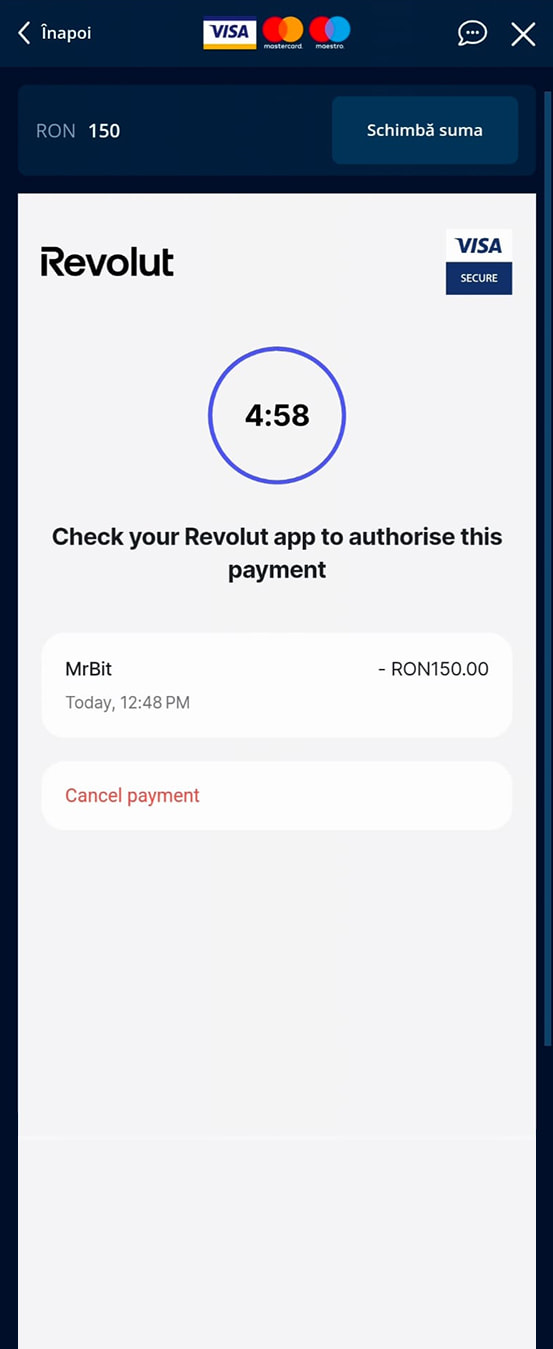 Pasul 3: autorizarea depunerii din aplicația Revolut