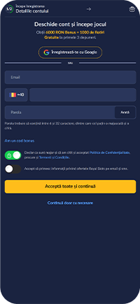 Alegerea metodei de înregistrare la Royal Slots: cont Google sau e-mail