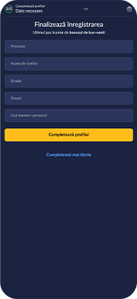 Formularul cu datele contului la Royal Slots