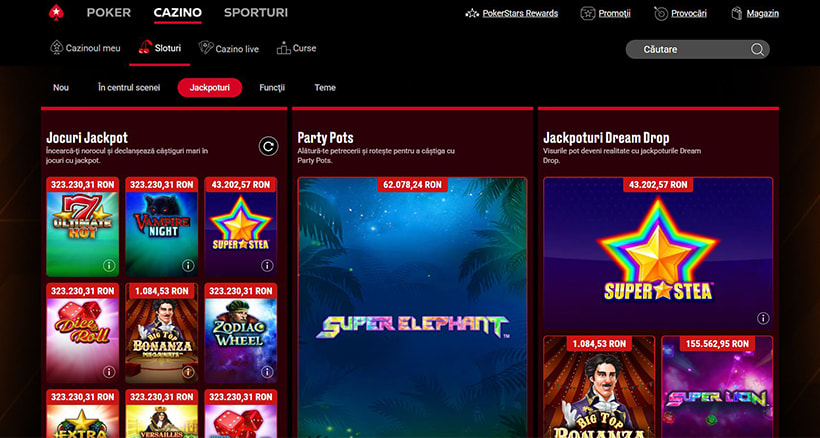 Portofoliul de sloturi cu jackpot PokerStars Casino