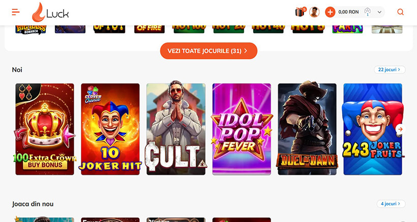 Sloturi noi la Luck Casino