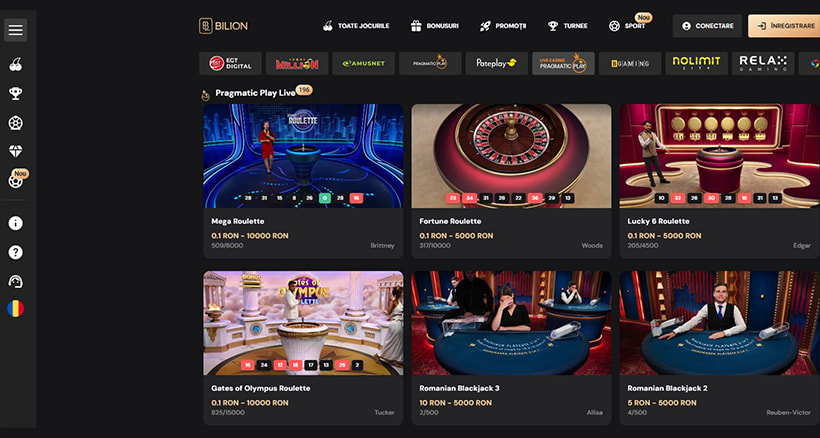 Top mese live la Bilion Casino