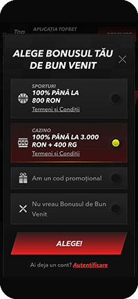 Alegerea bonusului de bun venit la TopBet