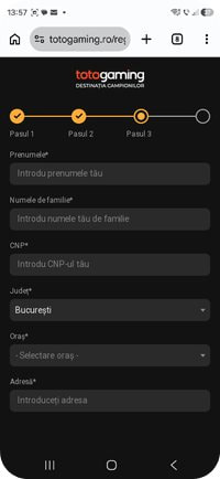 Pasul 3 la înregistrarea TotoGaming Casino: datele personale și CNP-ul