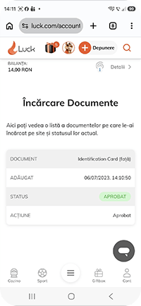 Pasul 3: încărcarea actului de identitate în contul Luck